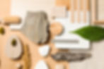 Physical renovation inspiration mood board containing eco-friedly building materials like stone, bamboo, hemp wood and stone