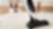 Beige carpet with a black upright vacuum on top with two female feet standing on the edge of the carpet